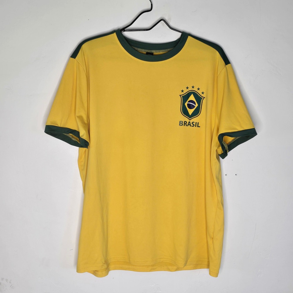 Manfinity Brasil 7 Soccer Jersey Style Ringer T-Shirt Yellow Green Mens Large